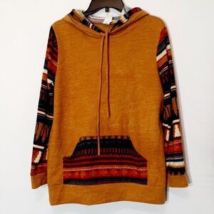 Women's "Now N Forever" Tan Native American Hooded Pullover Sweater; Size L